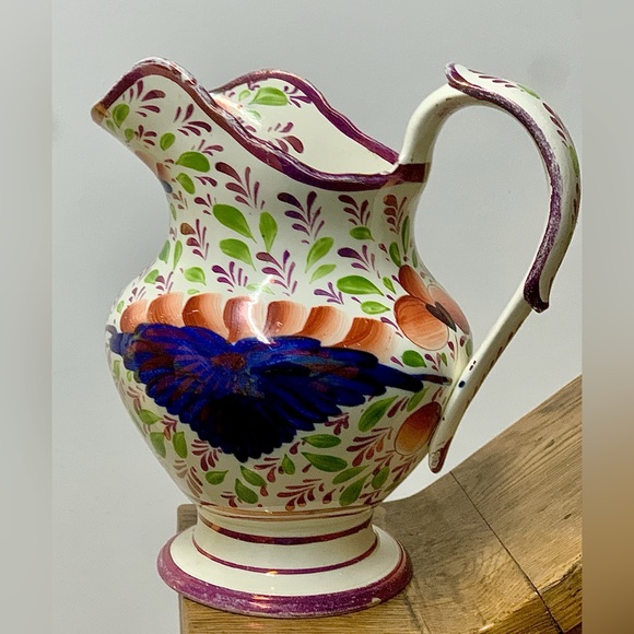 c. 1820 Antique Gaudy Welsh Grape Pattern Large Hand Painted Pink Luster Jug - Picture 15 of 16